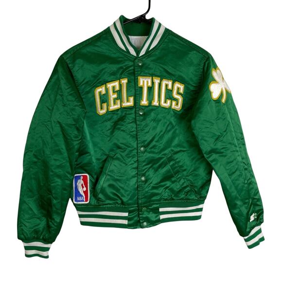 Vtg 80s 90s Starter Celtics Satin Jacket Medium Green Full Zip Shamrock Stripe * - Picture 1 of 14